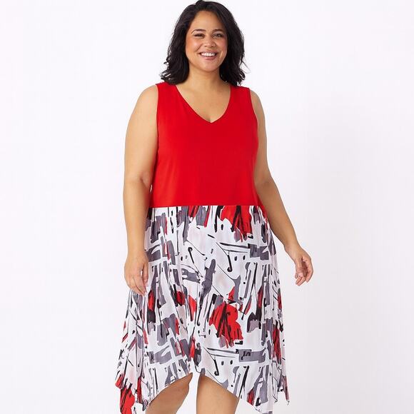 Truth + Style Regular Mix Media Chiffon Midi Dress - Women's Large, Red/Grey - Picture 1 of 9